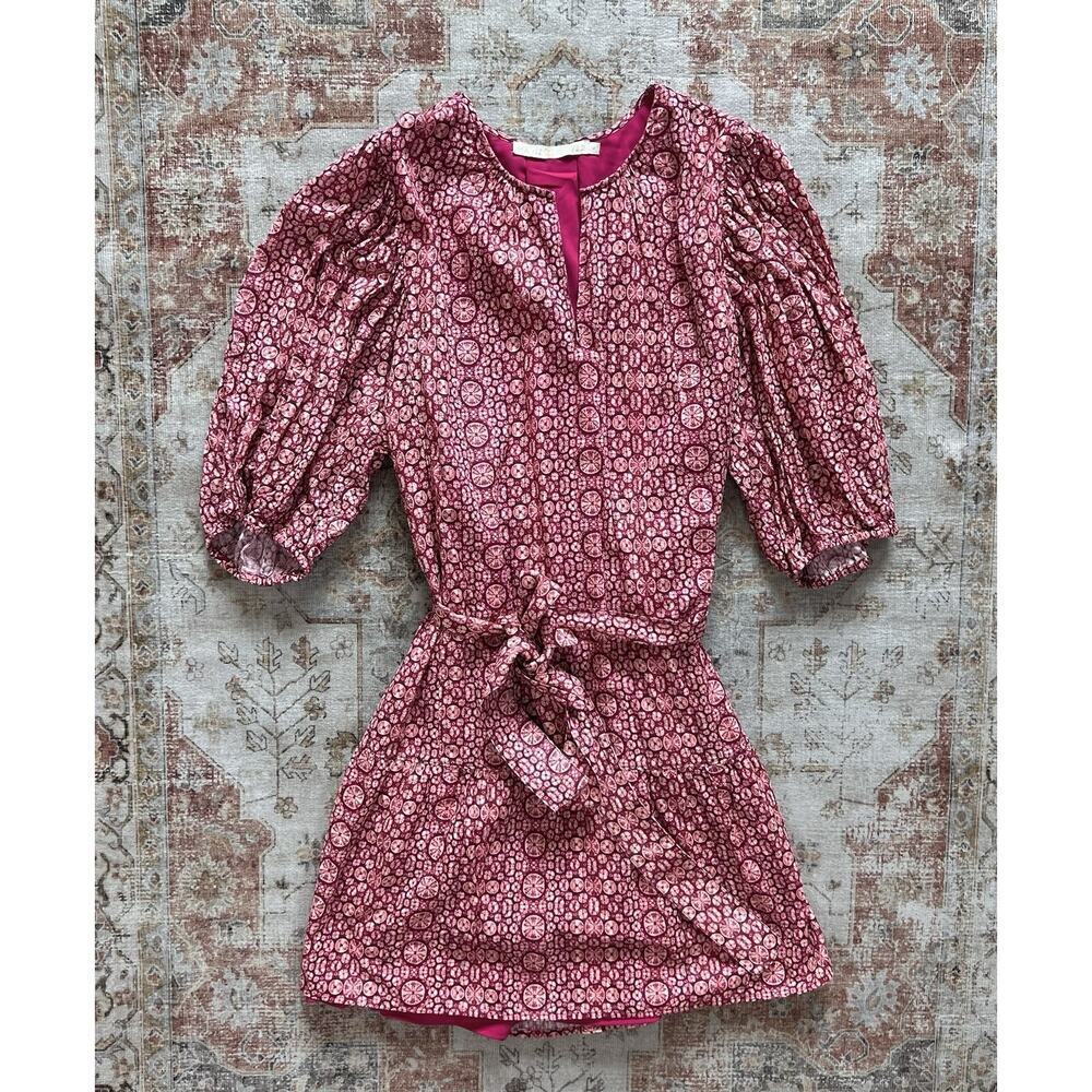 Marie Oliver Shyloh Mini Dress in Hibiscus Shibori Womens Size 1X Waist Belt - Picture 2 of 7